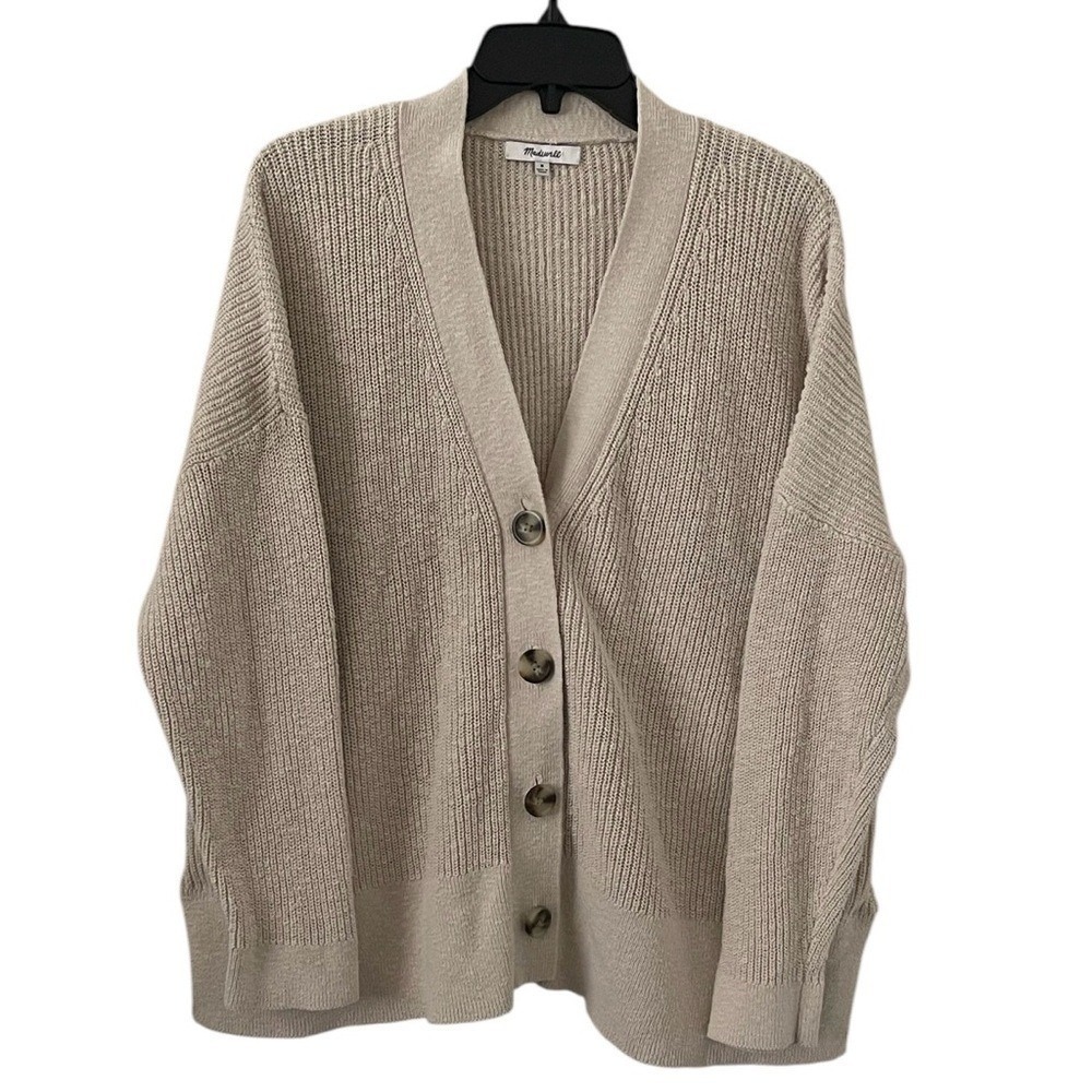 Madewell Women's Cream Oatmeal Relaxed V-Neck Button Front Cardigan Size‎ M